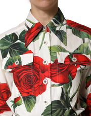 Dolce & Gabbana White Floral Print Cotton Jumpsuit Dress