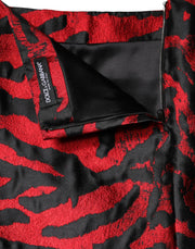 Dolce & Gabbana Black Red Jacquard High Waist Mini Skirt