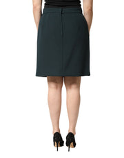 Dolce & Gabbana Dark Green Mid Waist Pencil Cut Mini Skirt