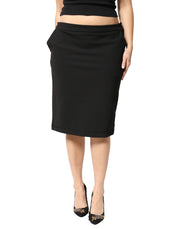 GF Ferre Black Polyester Pencil Cut Knee Length Women Skirt