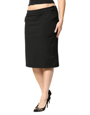 GF Ferre Black Polyester Pencil Cut Knee Length Women Skirt