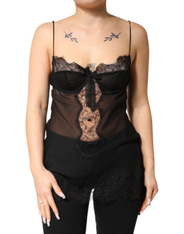 Dolce & Gabbana Black Silk Floral Lace Chemise Lingerie Top