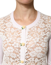 Dolce & Gabbana Cream Lace Knit Rose Button Cardigan Sweater