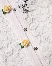 Dolce & Gabbana Cream Lace Knit Rose Button Cardigan Sweater