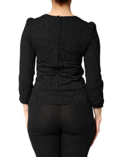 Dolce & Gabbana Black Floral Lace Silk Round Neck Blouse Top