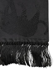 Dolce & Gabbana Black Satin Silk Fringes Neck Foulard Scarf