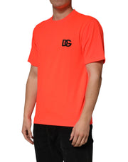 Dolce & Gabbana Neon Orange Polyester Crew Neck Men T-shirt