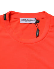 Dolce & Gabbana Neon Orange Polyester Crew Neck Men T-shirt