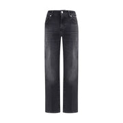 7FOR Black Cotton Straight-Leg Jeans