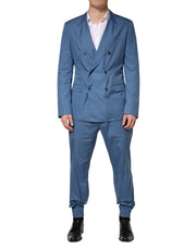 Dolce & Gabbana Blue Cotton Double Breasted 2 Piece  Suit
