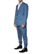Dolce & Gabbana Blue Cotton Double Breasted 2 Piece  Suit