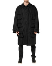 Dolce & Gabbana Black Pockets Collared Trench Coat Jacket