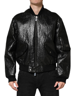 Dolce & Gabbana Black Cellulose Leather FullZip Biker Jacket